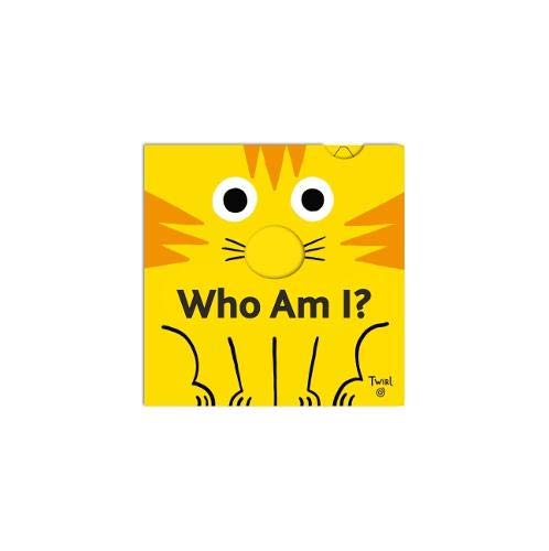 Yellow book cover with a cartoon lion face and text "Who Am I?".