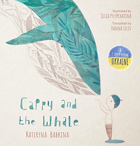 Book cover: a child looks up at a large, patterned blue whale.