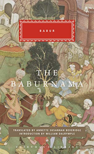 Book cover: “The Baburnama” with Mughal-style painting of riders.