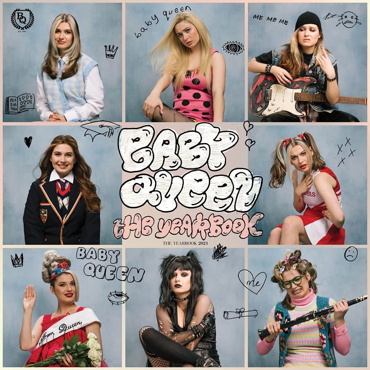 Collage of seven young women in different outfits and poses on an album cover.