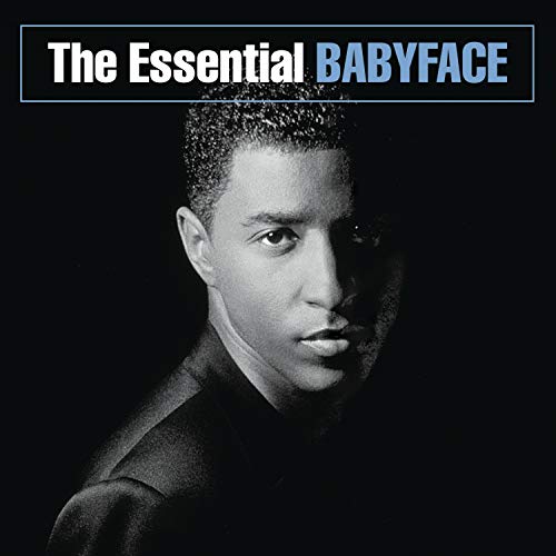 Black and white portrait of Babyface on album cover, “The Essential.”