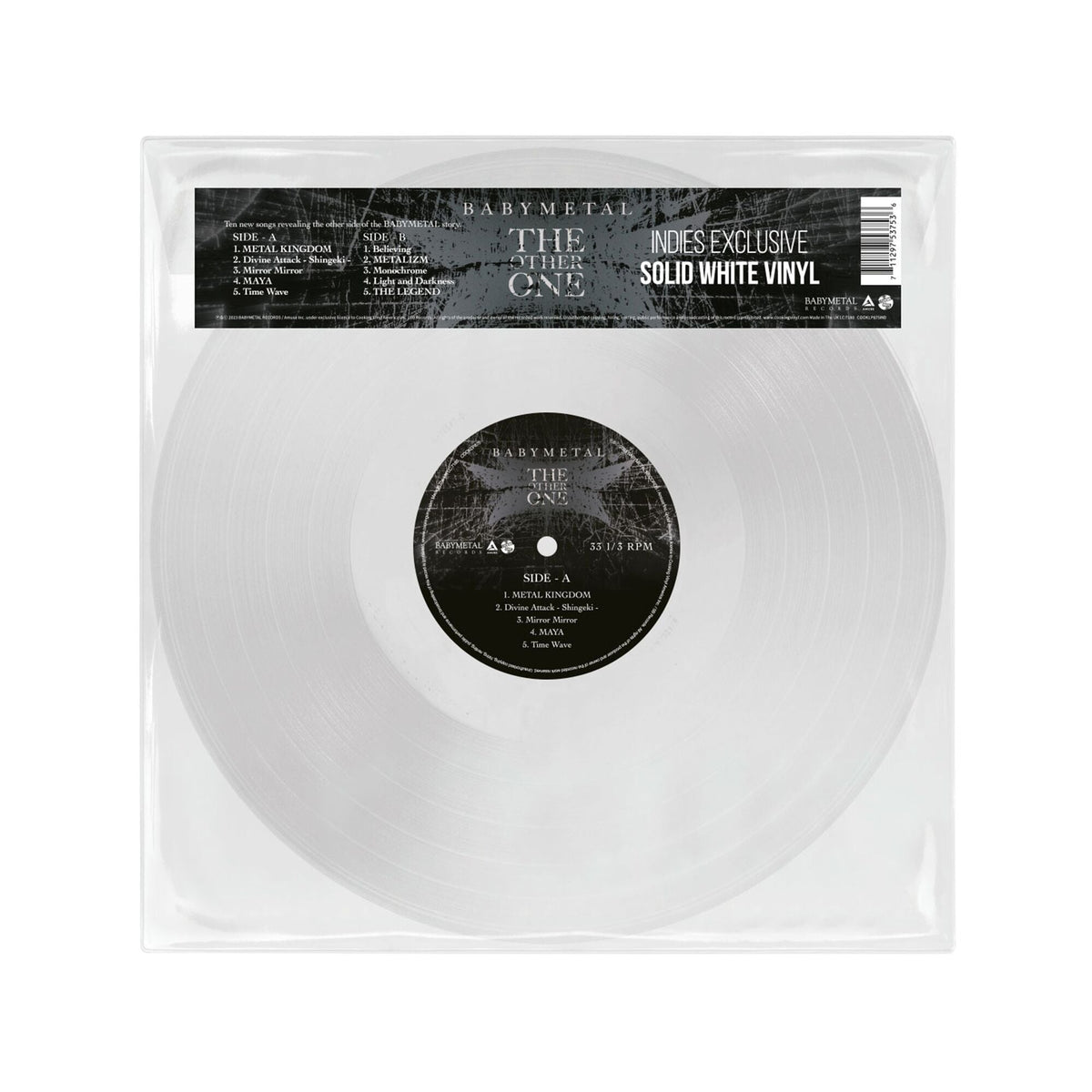 White vinyl record of Babymetal’s “The Other One” with black label details.