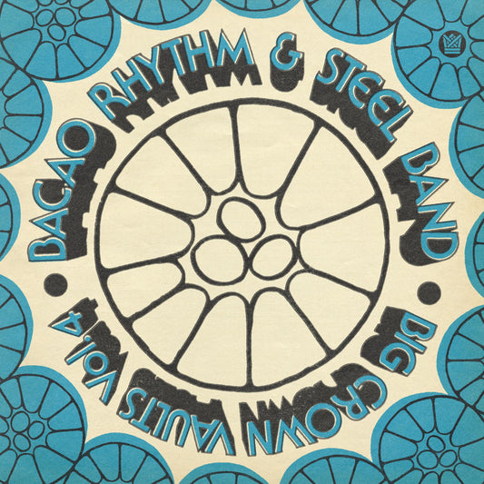 Vinyl record label with circular design, band name, and floral patterns.