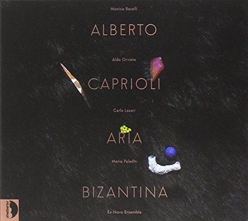 CD cover for "Aria Bizantina" with abstract shapes on a dark background.