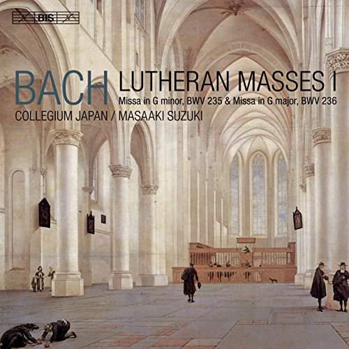 CD cover for Bach Lutheran Masses I, featuring a church interior.