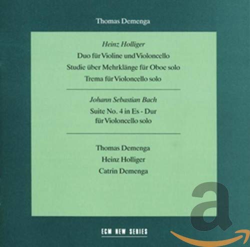 CD cover for Bach and Holliger chamber works, text-focused, teal background.