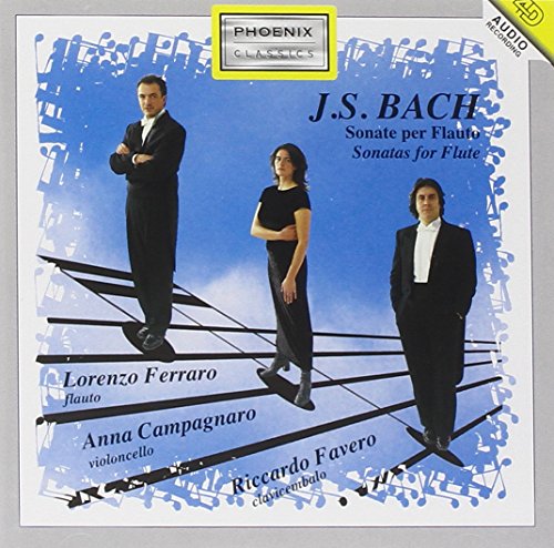 CD cover for J.S. Bach flute sonatas featuring three musicians.