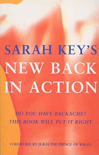 Book cover: "Back In Action" by Sarah Key, with red and yellow abstract design.