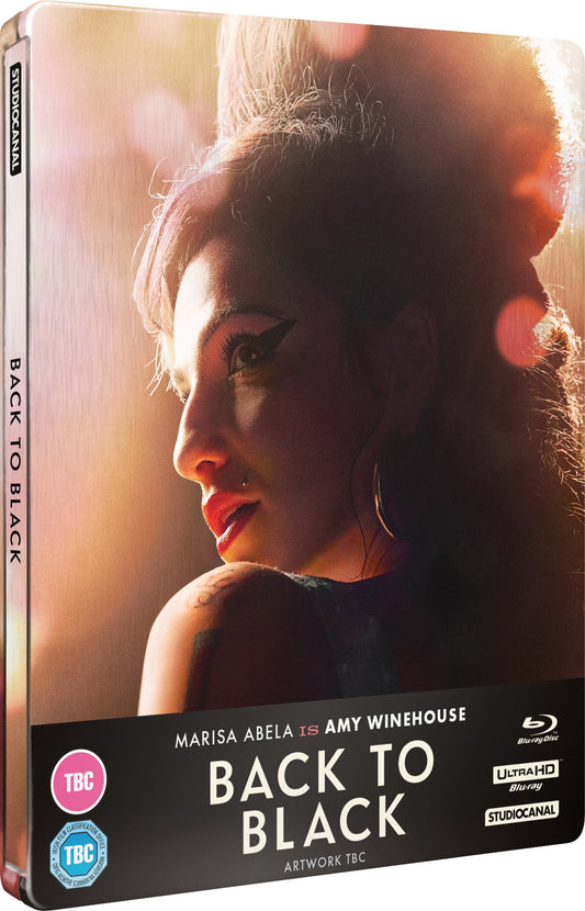 Black steelbook Blu-ray case featuring a portrait of Amy Winehouse.