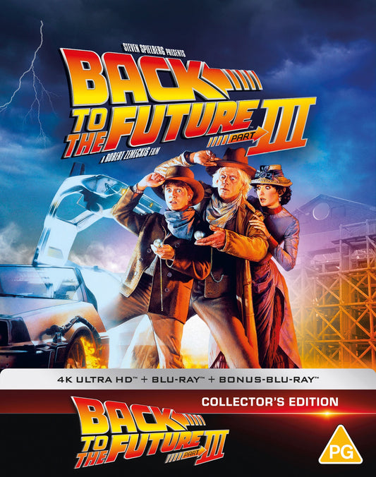 Back to the Future Part III movie poster with Marty, Doc, and Clara.