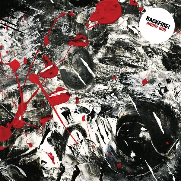 Album cover with black and white abstract paint splatters and red accents.