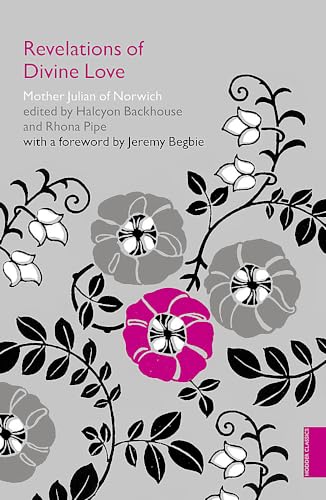 Book cover with grey background, floral illustrations in black, white, and one magenta flower.