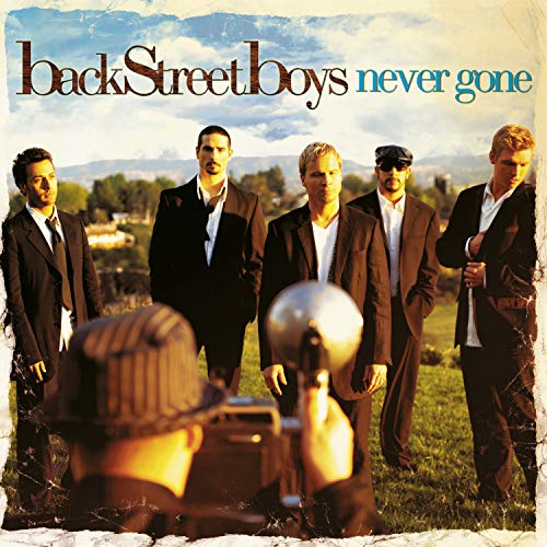 Backstreet Boys album cover, “Never Gone,” featuring the band in suits.