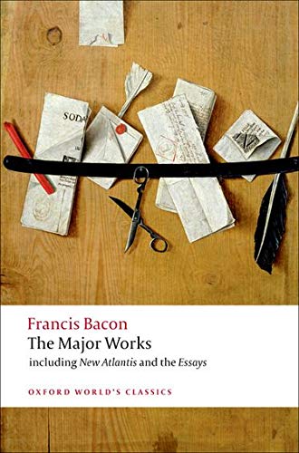 Book cover: "Francis Bacon The Major Works" with scattered papers and objects.