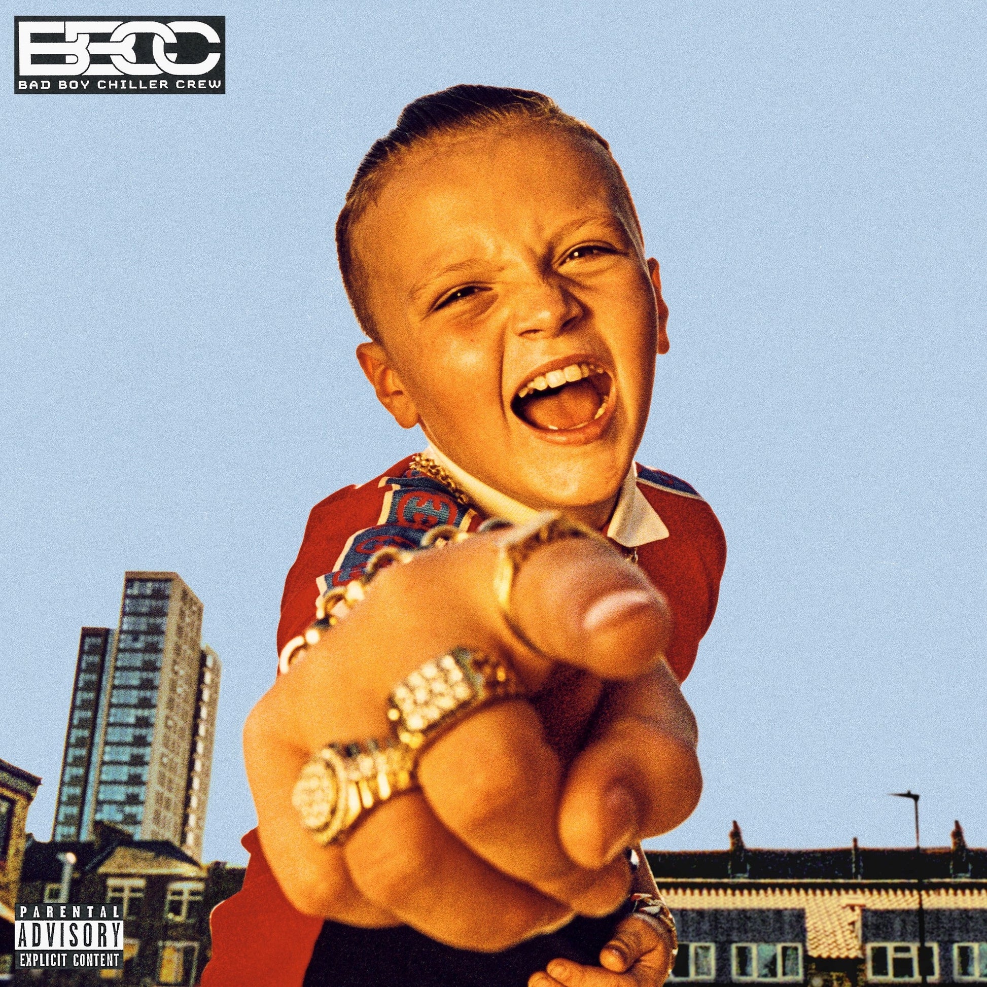Album cover featuring a young boy with outstretched hand and city backdrop.