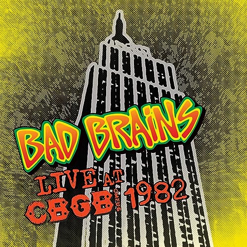 Bad Brains album cover with building illustration and band name in colorful text.
