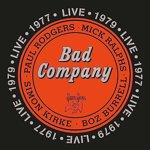 Circular orange album cover with Bad Company text, band member names, and Swan Song logo.