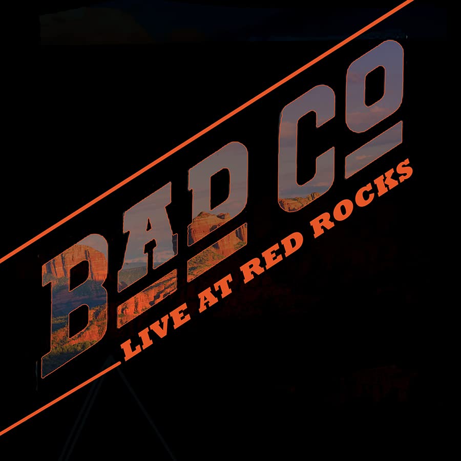 Dark cover with "Bad Co Live at Red Rocks" text in bold, rocky texture.
