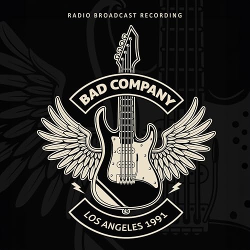 Graphic of an electric guitar with wings, Bad Company, Los Angeles 1991 text.