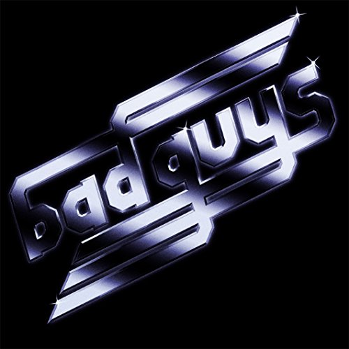 "Silver 'Bad Guys' text on black background, stylized font with sharp edges and sparkles."