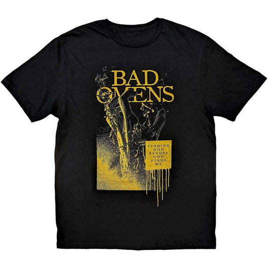 Black unisex t-shirt featuring a graphic print of the Bad Omens Holy Water design.