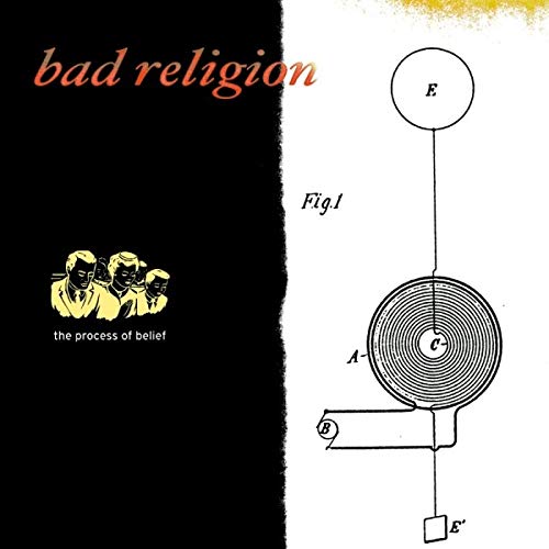 Bad Religion album cover: black and white split design with figures and diagram.