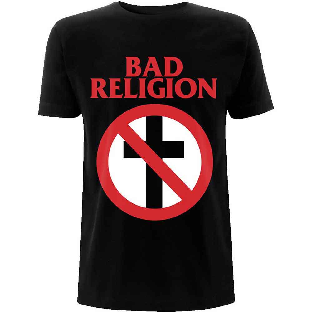 Black t-shirt featuring Bad Religion’s red Buster Cross logo on the chest.