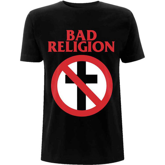 Black t-shirt featuring Bad Religion’s red Buster Cross logo on the chest.