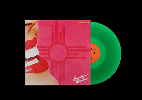 Bad Suns “Apocalypse Whenever” vinyl record with pink and green coloring.