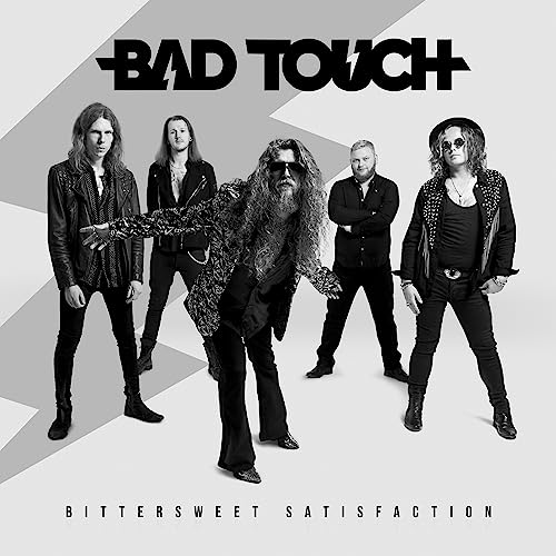 Black and white album cover featuring five men in rock attire.