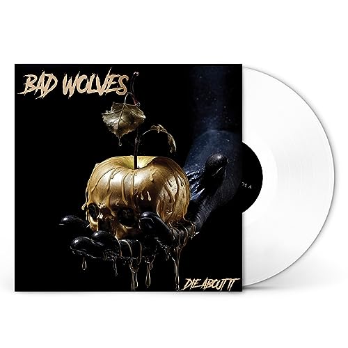 Bad Wolves Die About It vinyl record featuring a golden skull apple and white disc.