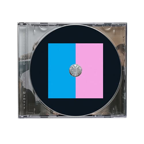 CD case with a black disc featuring blue and pink squares.