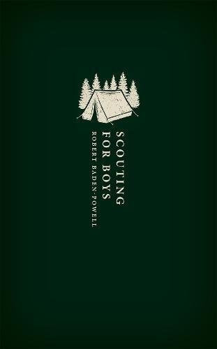 Dark green book cover with tent illustration and title "Scouting for Boys".