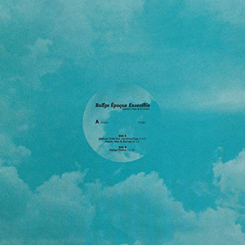 Vinyl record with a blue cloudy background and white label text.