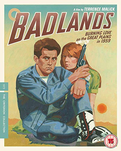 Badlands" Blu-ray cover: a couple with a gun, painted style.