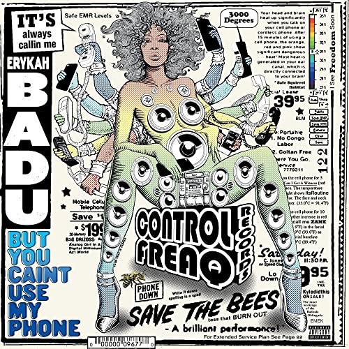 Album cover art featuring a multi-armed woman surrounded by text and telephone graphics.