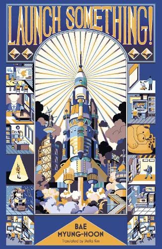 Book cover featuring a central rocket launch surrounded by small vignettes of office scenes.