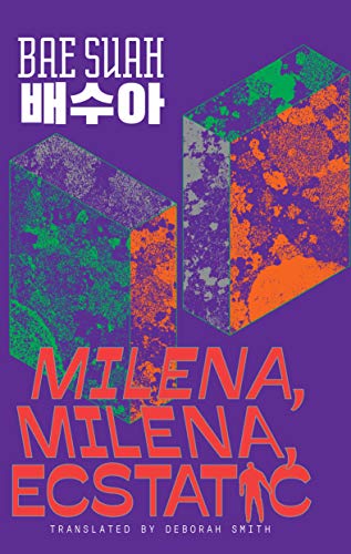 Book cover: “Milena, Milena, Ecstatic” with abstract geometric shapes.