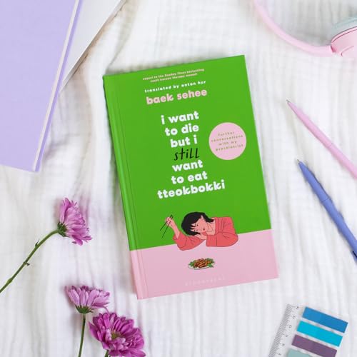 Green and pink book cover with illustration of a woman eating.