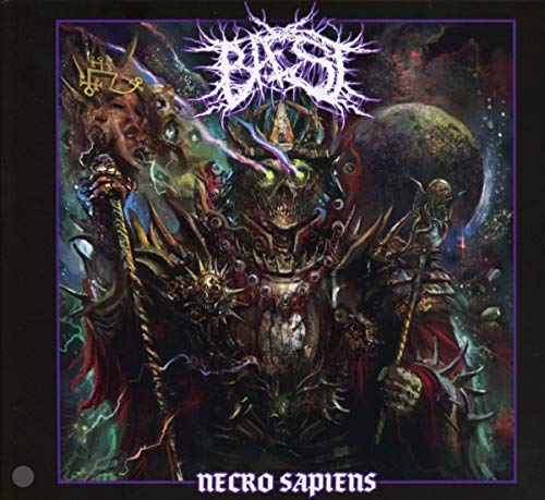 Album cover art for "Necro Sapiens" by Baest, featuring a dark, fantastical creature.