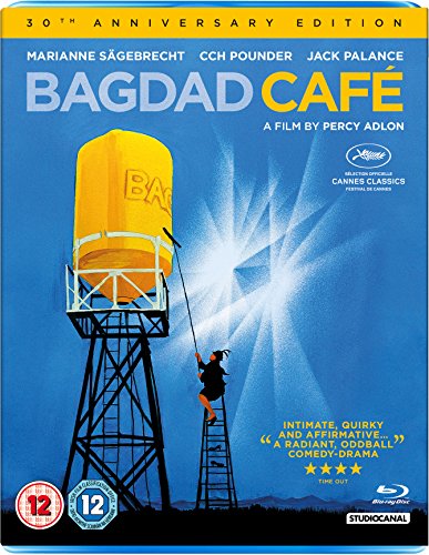 Bagdad Cafe" Blu-ray cover featuring a yellow water tower and silhouetted figure.