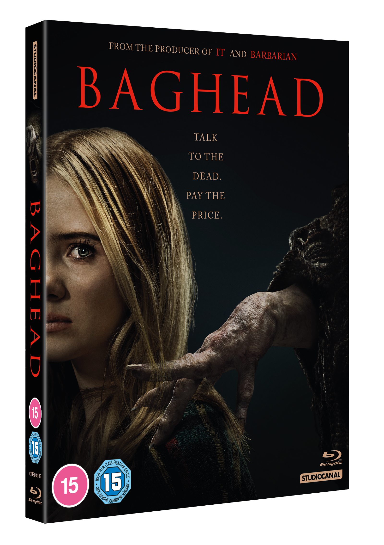 Baghead" Blu-ray cover featuring a woman and a clawed hand.