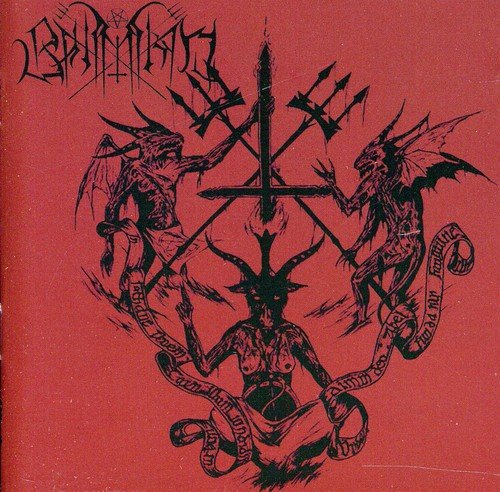 Red CD case with black demonic figures and ornate, spiky design.