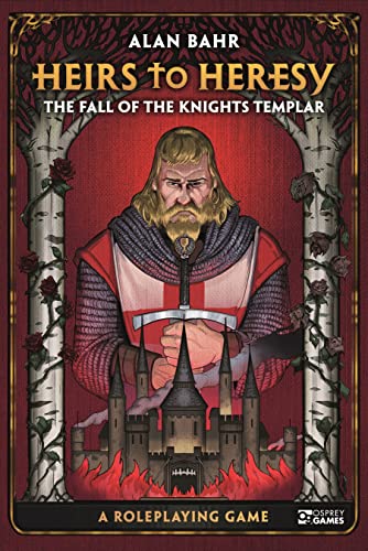 Roleplaying game cover: armored man with sword, castle, and red roses.