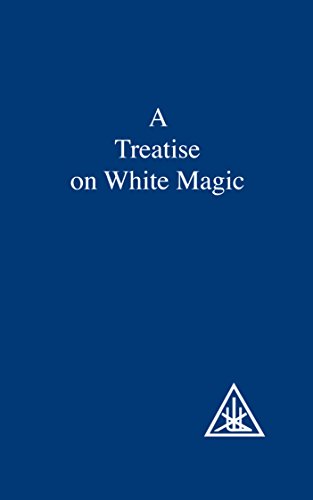 Book cover with blue background, white text reading A Treatise on White Magic.
