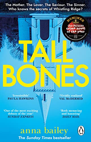 Book cover for "Tall Bones" featuring a blue church steeple.
