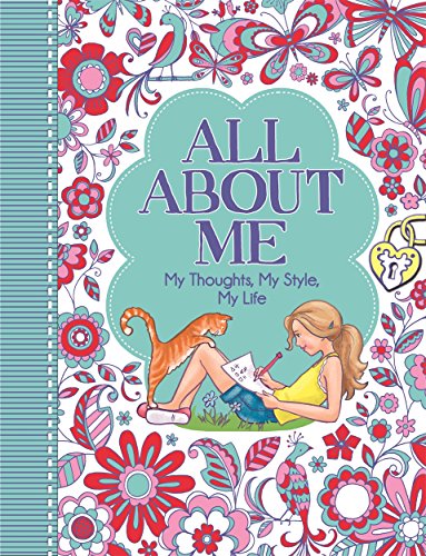 Floral diary cover with illustration of a girl writing with a cat.