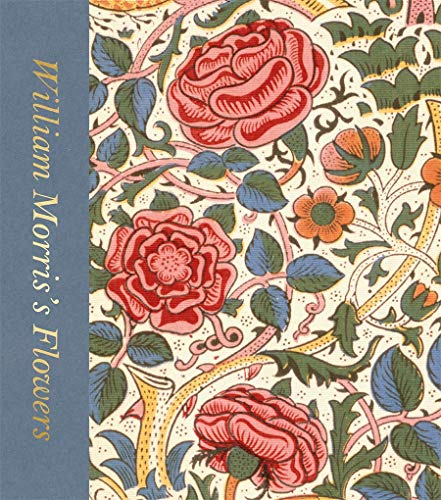 Book cover with a William Morris floral pattern and vertical gold text on blue.