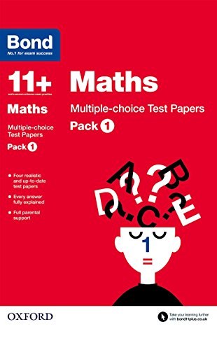 Red cover of Bond 11+ Maths multiple-choice test papers, Pack 1.