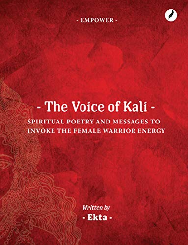 Red book cover with gold text: "The Voice of Kali," spiritual poetry.